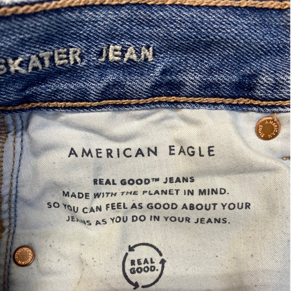 American Eagle Skater Jean Womens 0 Short High Rise Wide Leg Medium Wash Denim‎ - Picture 6 of 12